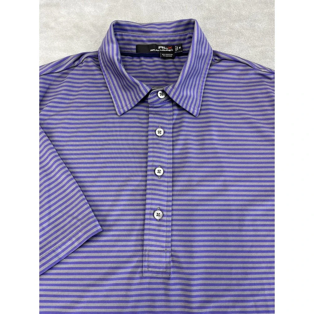 Ralph Lauren RLX Polo Men Medium Purple Striped 1/4 Button Performance Side Slit